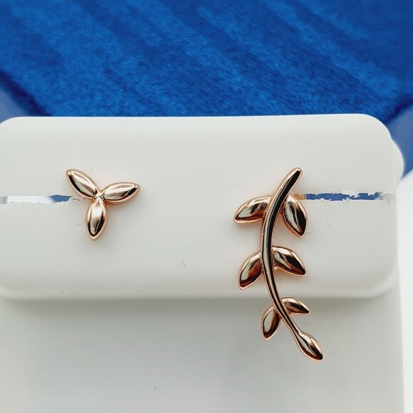 14k Rose Gold Plated 925 Sterling Silver Cubic Zirconia Stackable Ring 14K Rose Gold Plated 925 Sterling Silver Earrings for Women⁄Girls